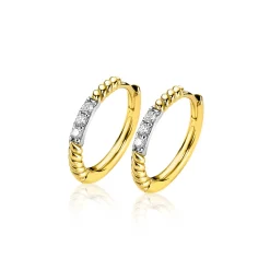 Sale Zinzi zilveren oorringen 14K geelverguld gedraaid 16 x 2mm witte zirconia's ZIO2128Y