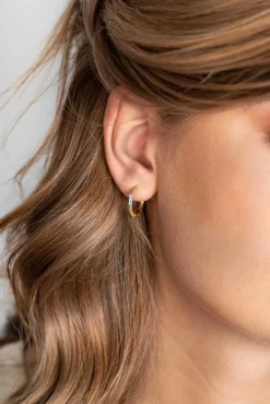 Sale Zinzi zilveren oorringen 14K geelverguld gedraaid 16 x 2mm witte zirconia's ZIO2128Y