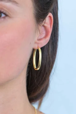 Discount Zinzi zilveren oorringen 14K geel verguld 35x17mm ovaal ZIO2164G