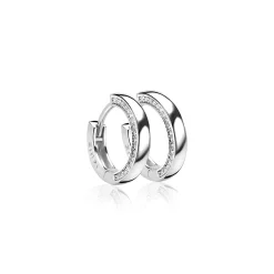 New Zinzi zilveren oorringen 15 x 3mm witte zirconia's aan zijkant met luxe klapsluiting ZIO1513