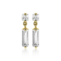 Online Zinzi zilveren oorsieraden geel verguld 15mm baguette rechthoek vierkant wit ZIO2056Y