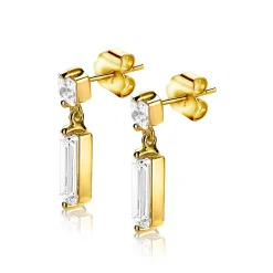 Online Zinzi zilveren oorsieraden geel verguld 15mm baguette rechthoek vierkant wit ZIO2056Y
