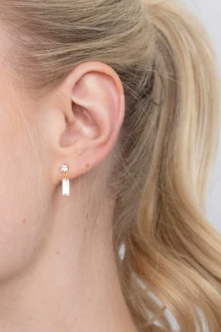 Online Zinzi zilveren oorsieraden geel verguld 15mm baguette rechthoek vierkant wit ZIO2056Y
