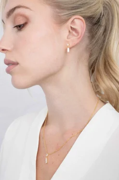 Online Zinzi zilveren oorsieraden geel verguld 15mm baguette rechthoek vierkant wit ZIO2056Y