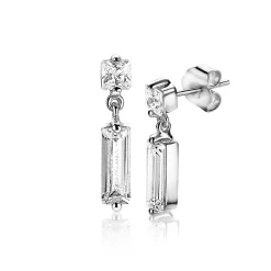 New Zinzi zilveren oorsieraden 15mm baguette rechthoek vierkant wit ZIO2056