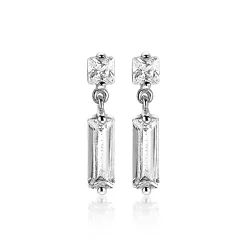 New Zinzi zilveren oorsieraden 15mm baguette rechthoek vierkant wit ZIO2056