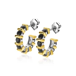 Clearance Zinzi zilveren oorsieraden bicolor vierkant en ronde zwarte zirconia's 16mm ZIO2252
