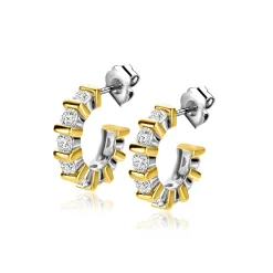 Best Zinzi zilveren oorsieraden bicolor vierkant en ronde witte zirconia's 16mm ZIO2251