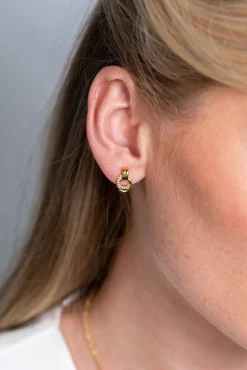 Outlet Zinzi zilveren oorstekers 14K geelverguld 13mm met elkaar verbonden ronde vormen glad en witte zirconia ZIO2266Y