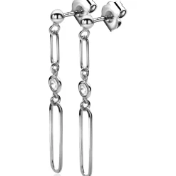 Outlet Zinzi zilveren oorstekers lange paperclip ketting met ronde witte zirconia 49mm ZIO2364