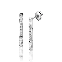 New Zinzi zilveren oorstekers staafje 17mm bezet met witte zirconia's ZIO2077
