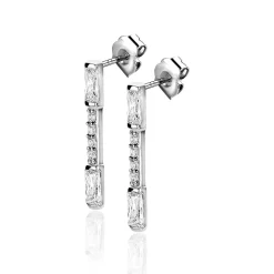 New Zinzi zilveren oorstekers staafje 17mm bezet met witte zirconia's ZIO2077