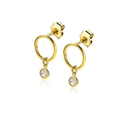 New Zinzi zilveren oorstekers 14K geel verguld 13mm ronde hanger witte zirconia ZIO2200Y