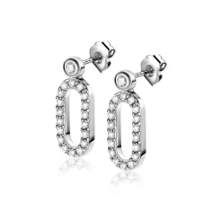 Hot Zinzi zilveren oorstekers (13mm) met een open ovale vorm bezet met witte zirconia's ZIO2398