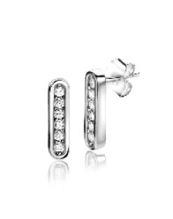 Sale Zinzi zilveren oorstekers staafje 12mm ovale vorm bezet met witte zirconia's ZIO2270