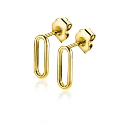 Discount Zinzi zilveren oorstekers 14K geel verguld 14mm ovaal glad ZIO2210G