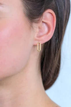 Discount Zinzi zilveren oorstekers 14K geel verguld 14mm ovaal glad ZIO2210G