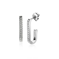 Hot Zinzi zilveren oorstekers in ovale vorm (20mm) bezet met witte zirconia's ZIO2310