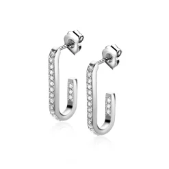 Hot Zinzi zilveren oorstekers in ovale vorm (20mm) bezet met witte zirconia's ZIO2310
