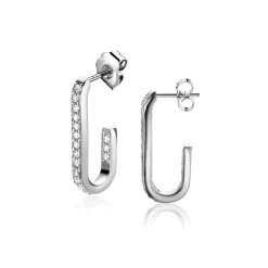 Hot Zinzi zilveren oorstekers in ovale vorm (20mm) bezet met witte zirconia's ZIO2310