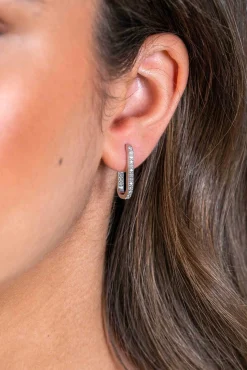 Hot Zinzi zilveren oorstekers in ovale vorm (20mm) bezet met witte zirconia's ZIO2310