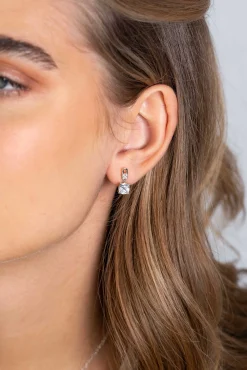 Sale Zinzi zilveren oorstekers met vierkante witte zirconia en pavé zettingen 15mm ZIO2268
