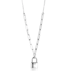 Best Zinzi zilveren paperclip schakelketting 45cm met trendy slotje als bedel 40-45cm ZIC2355