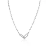 Best Zinzi zilveren paperclip schakelketting met twee verbonden schakels bezet met witte zirkonia's 40-45cm ZIC2690