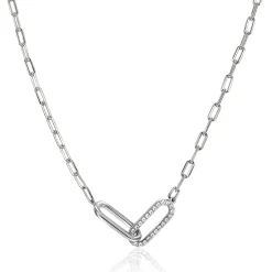 Best Zinzi zilveren paperclip schakelketting met twee verbonden schakels bezet met witte zirkonia's 40-45cm ZIC2690