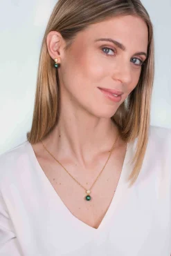 Clearance Zinzi zilveren parel oorknoppen geelverguld 8mm groen ZIO1151GG