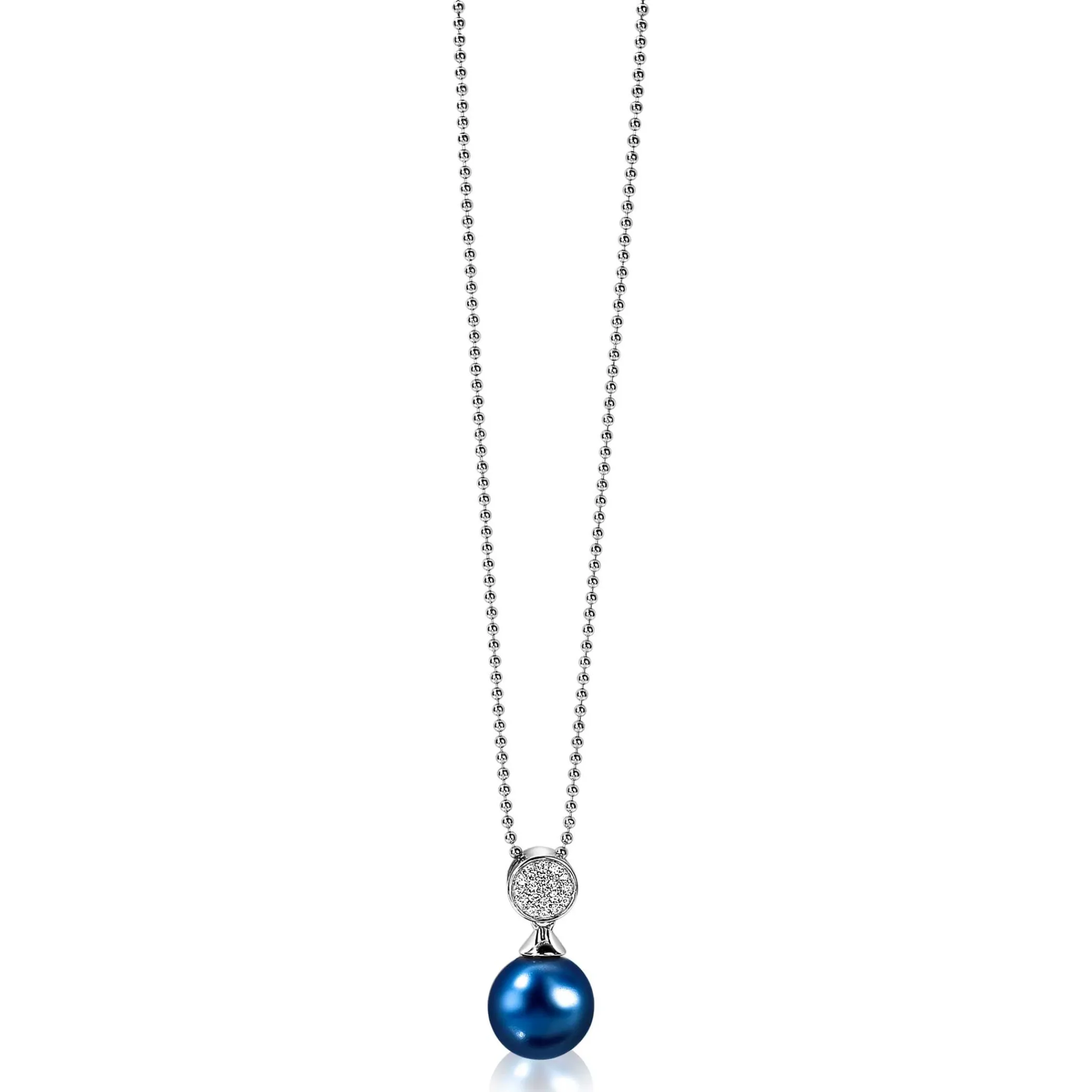 New Zinzi zilveren parelhanger 18mm witte zirconia's blauwe parel ZIH1151B (zonder collier)