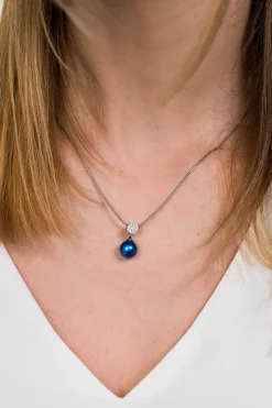 New Zinzi zilveren parelhanger 18mm witte zirconia's blauwe parel ZIH1151B (zonder collier)