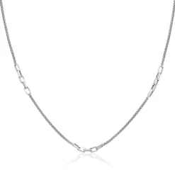 Clearance Zinzi zilveren popcorn schakelketting 45-48cm met drie paperclip schakelaccenten ZIC2709