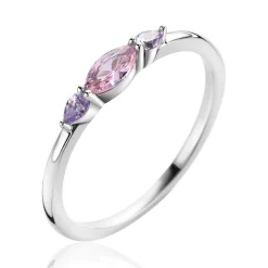 Clearance Zinzi zilveren ring bezet met ovale zirconia's in roze en lila ZIR2498