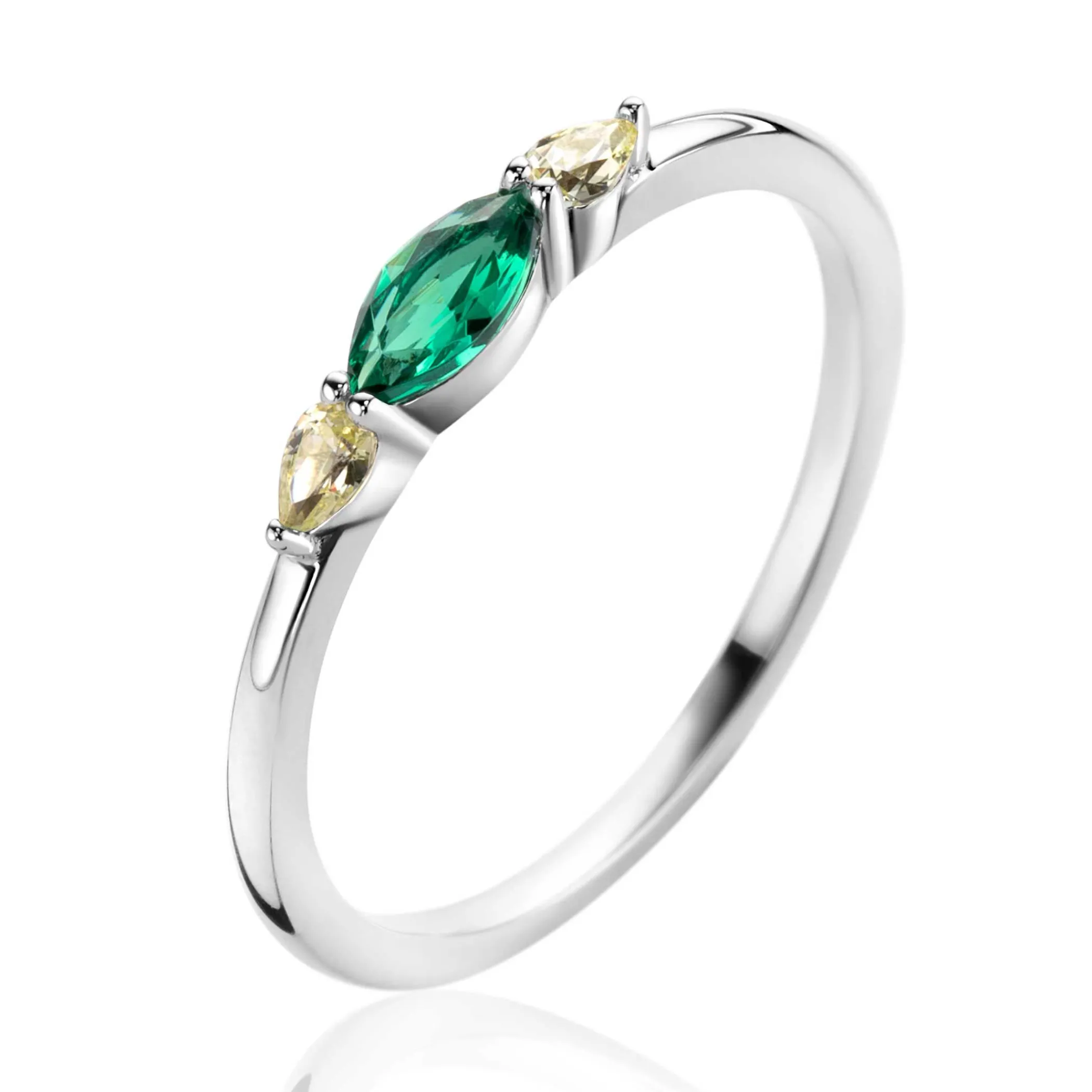 Online Zinzi zilveren ring bezet met ovale zirconia's in groen en geel ZIR2499