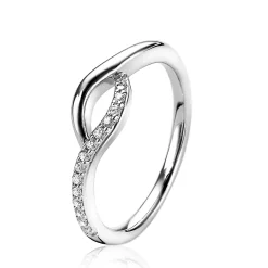 Outlet Zinzi zilveren ring crossover witte zirconia's ZIR1971