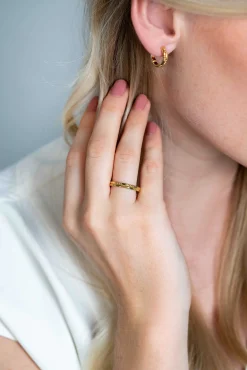 Hot Zinzi zilveren ring extra 14K geel verguld staafjes en bolletjes ZIR2250