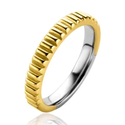 Discount Zinzi zilveren ring extra 14K geel verguld geribbeld design ZIR2245