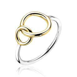 Clearance Zinzi zilveren ring geel verguld 2 ronde vormen in elkaar ZIR1278G