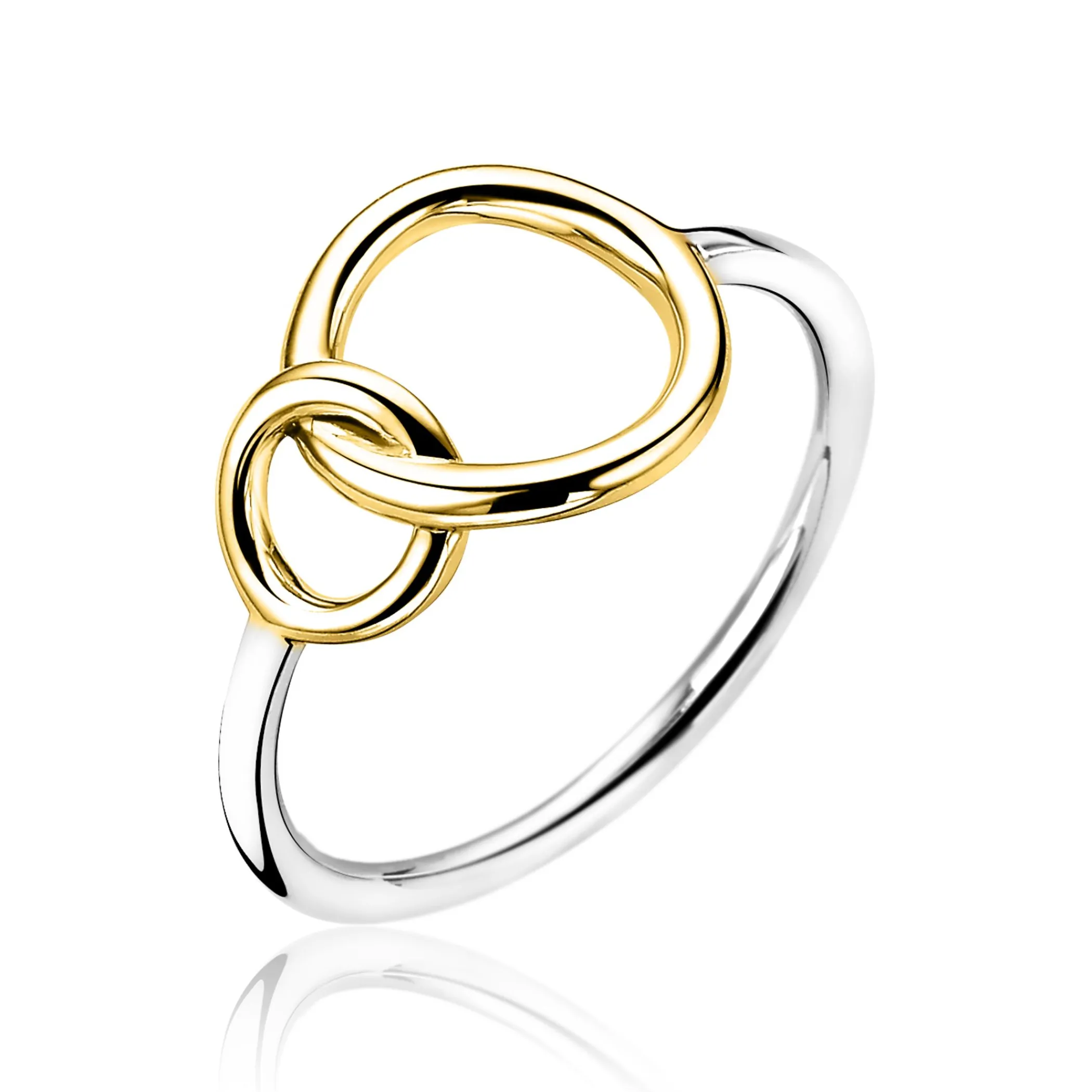 Clearance Zinzi zilveren ring geel verguld 2 ronde vormen in elkaar ZIR1278G