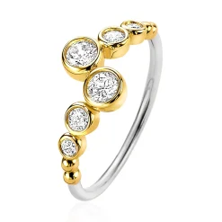 Discount Zinzi zilveren ring geel verguld rond wit ZIR2054Y