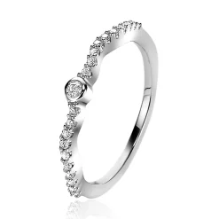 Online Zinzi zilveren ring golvend 'waves' wit ZIR2014