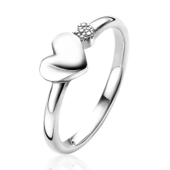 New Zinzi zilveren ring hartjes glad en witte zirconia's ZIR2137