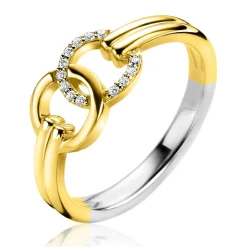 Best Zinzi zilveren ring in 14K geelverguld, twee ronde vormen met elkaar verbonden wit ZIR2266Y