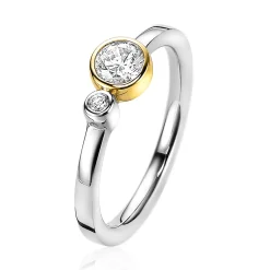 Discount Zinzi zilveren ring 14K geelverguld rond wit 6mm ZIR2146