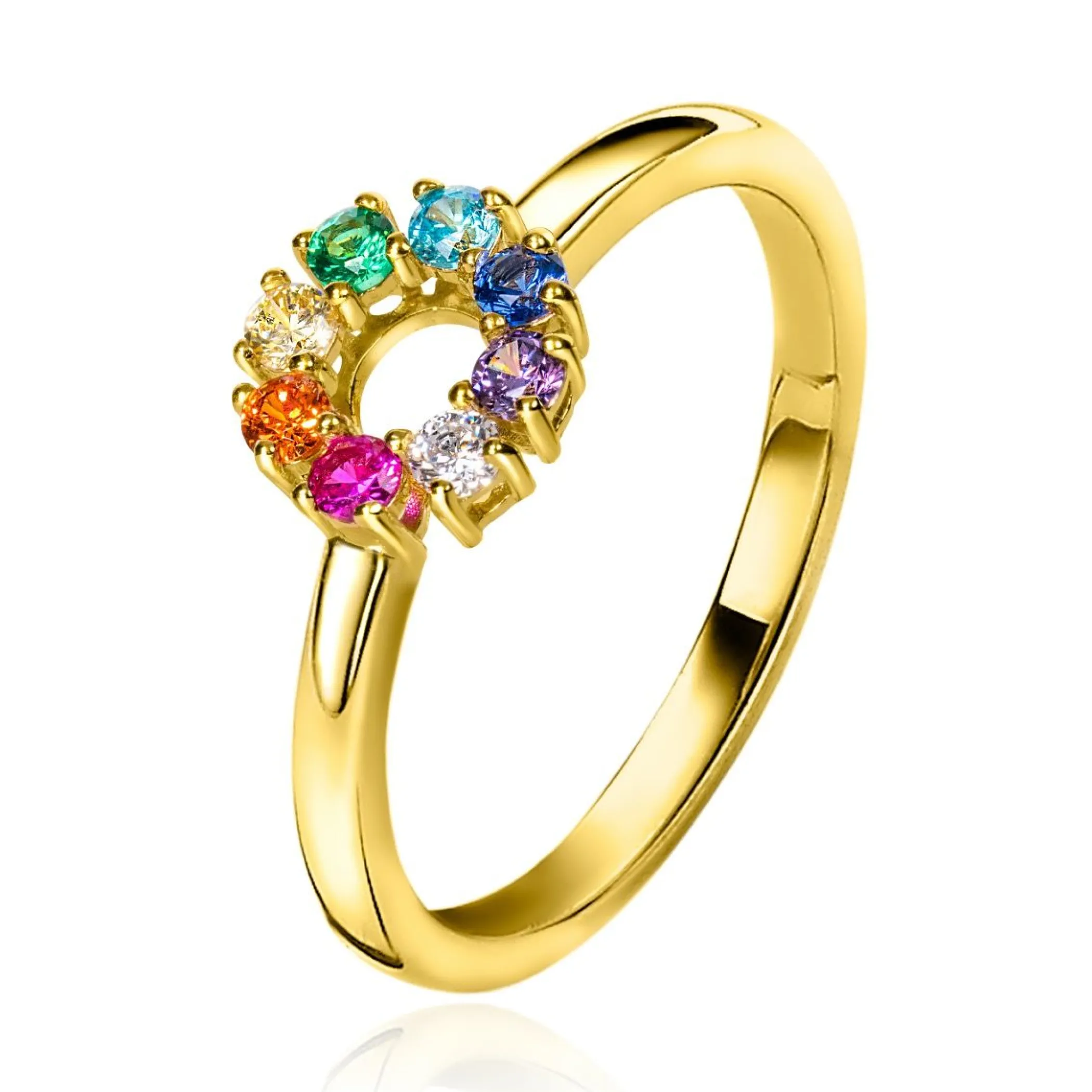 New Zinzi zilveren ring 14K geel verguld 8,5mm bezet regenboog ZIR2172