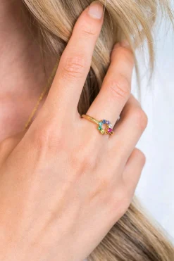 New Zinzi zilveren ring 14K geel verguld 8,5mm bezet regenboog ZIR2172