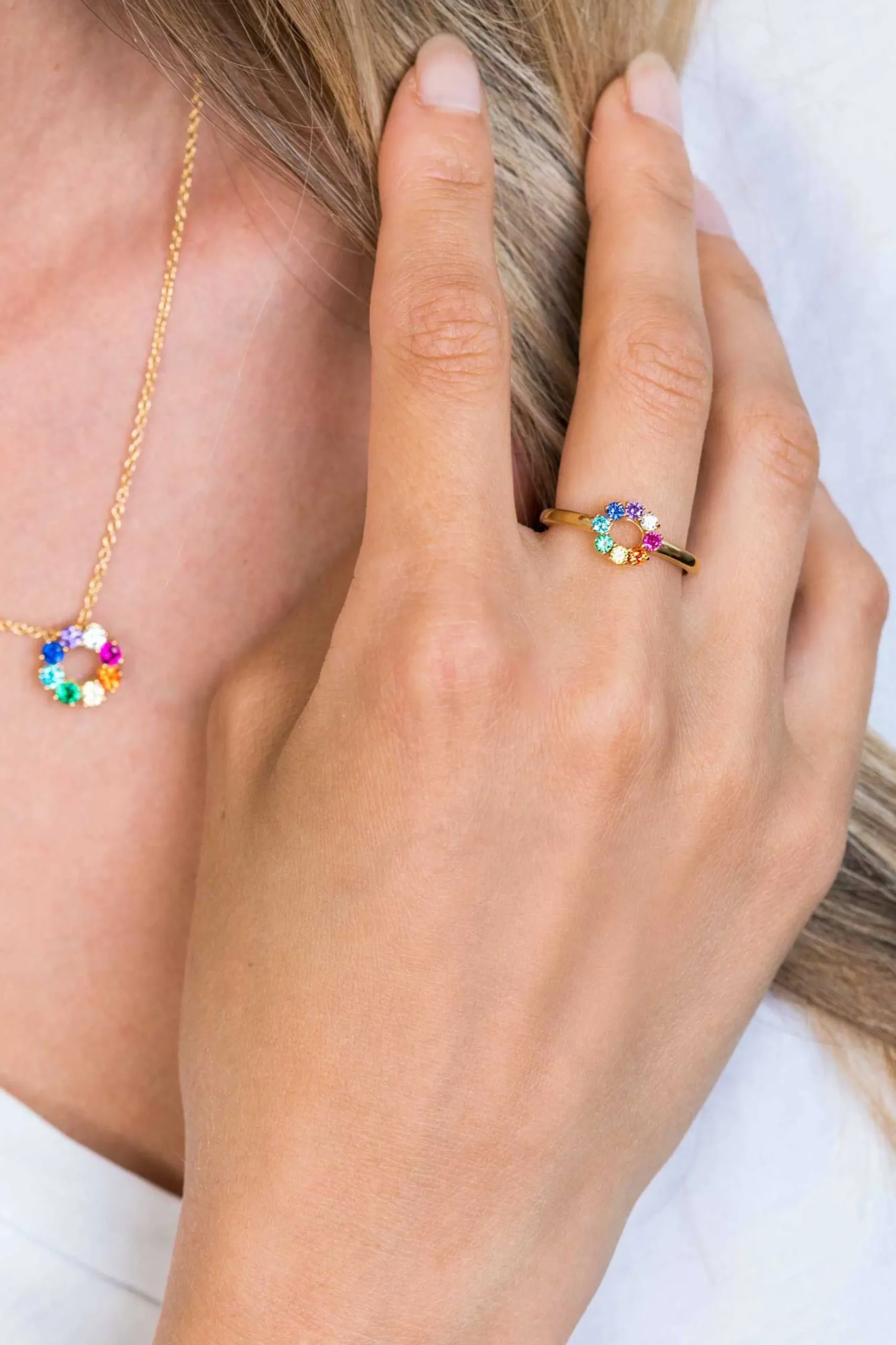 New Zinzi zilveren ring 14K geel verguld 8,5mm bezet regenboog ZIR2172