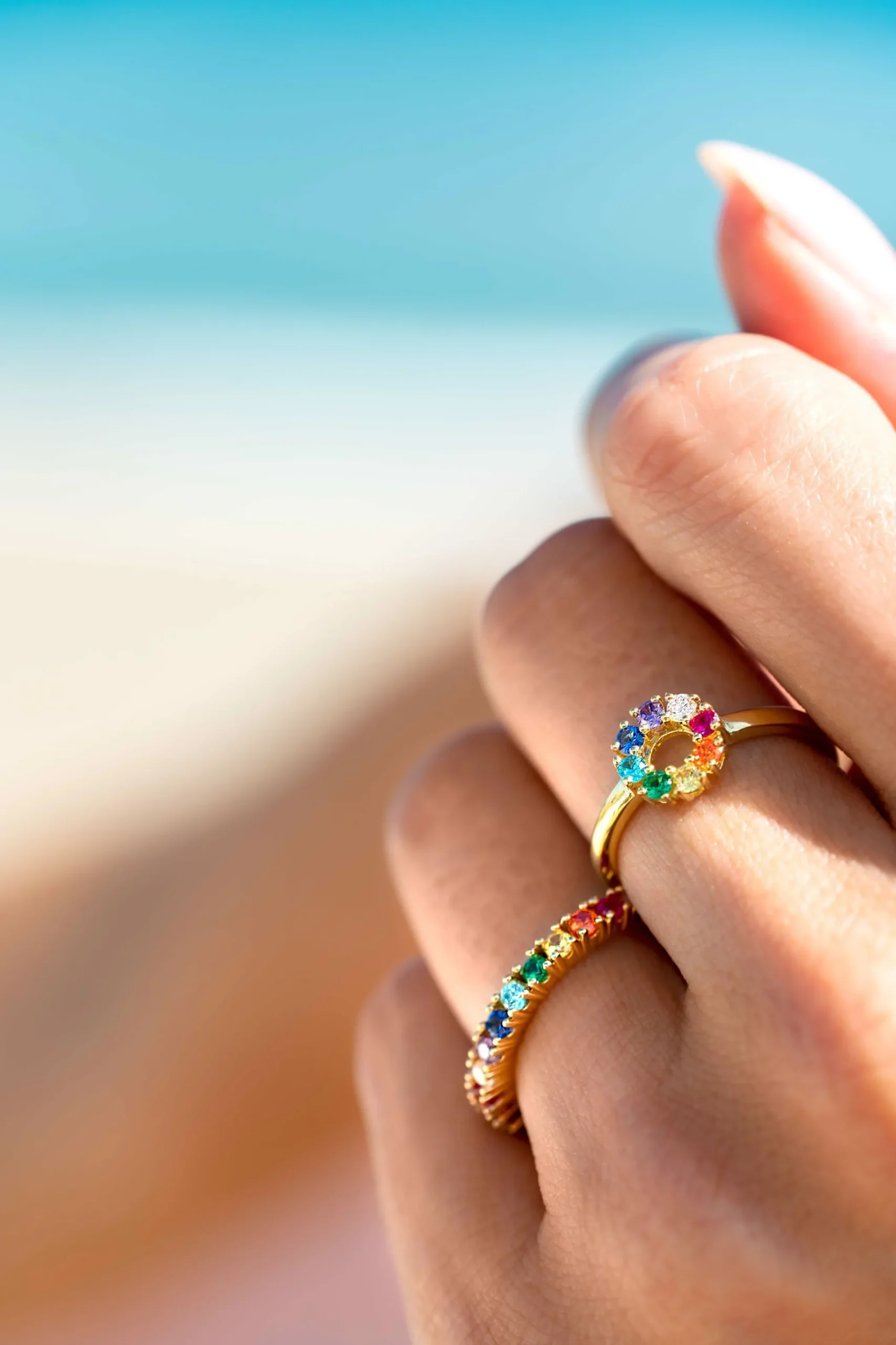 New Zinzi zilveren ring 14K geel verguld 8,5mm bezet regenboog ZIR2172