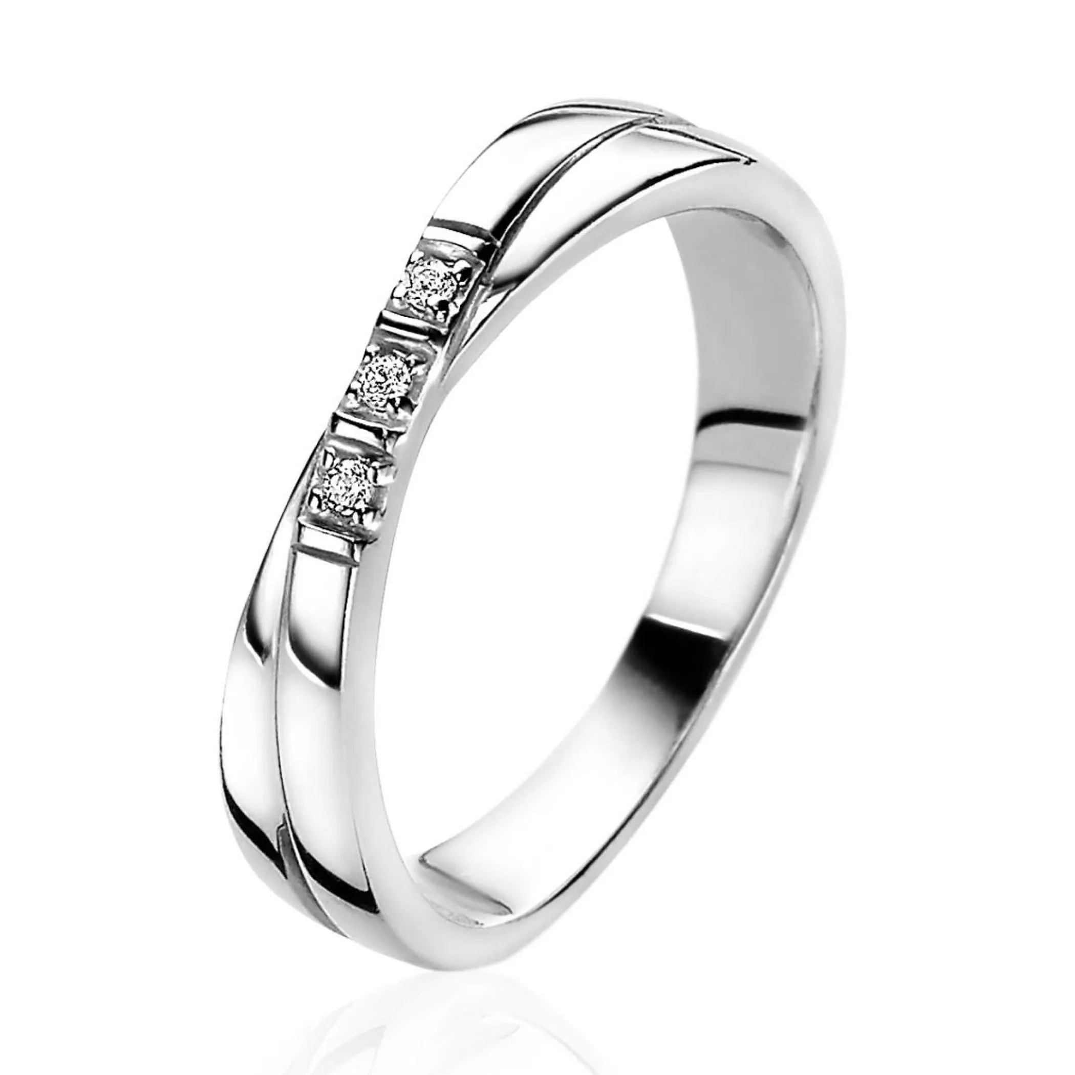 Online Zinzi zilveren ring kruislings wit ZIR2039